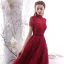 Vintage / Originale Bordeaux Dentelle de retour Robe De Graduation 2019 Princesse Col Haut Manches Courtes Ceinture Thé Longueur Volants Robe De Ceremonie