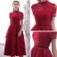 Vintage / Originale Bordeaux Dentelle de retour Robe De Graduation 2019 Princesse Col Haut Manches Courtes Ceinture Thé Longueur Volants Robe De Ceremonie