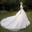 Vintage / Retro Champagne Outdoor / Garden Wedding Dresses 2019 A-Line / Princess High Neck Short Sleeve Backless Beading Pearl Chapel Train Ruffle