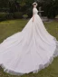 Vintage / Retro Champagne Outdoor / Garden Wedding Dresses 2019 A-Line / Princess High Neck Short Sleeve Backless Beading Pearl Chapel Train Ruffle