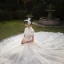 Vintage / Retro Champagne Outdoor / Garden Wedding Dresses 2019 A-Line / Princess High Neck Short Sleeve Backless Beading Pearl Chapel Train Ruffle