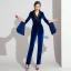 Elegant Royal Blue Winter Suede Jumpsuit 2019 V-Neck Long Sleeve Ankle Length Evening Dresses
