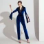 Elegant Royal Blue Winter Suede Jumpsuit 2019 V-Neck Long Sleeve Ankle Length Evening Dresses