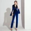 Elegant Royal Blue Winter Suede Jumpsuit 2019 V-Neck Long Sleeve Ankle Length Evening Dresses