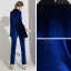 Elegant Royal Blue Winter Suede Jumpsuit 2019 V-Neck Long Sleeve Ankle Length Evening Dresses