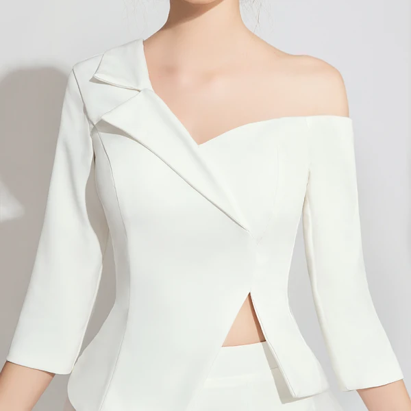 Modern / Fashion White Jumpsuit 2019 One-Shoulder 3/4 Sleeve Sweep Train Backless Evening Dresses