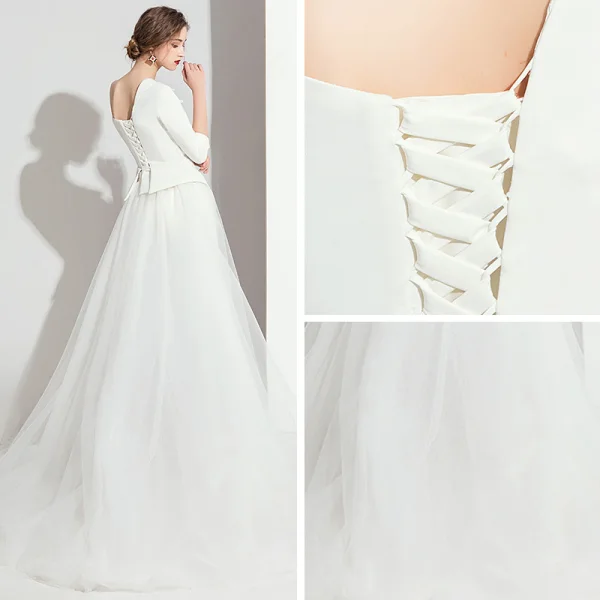 Modern / Fashion White Jumpsuit 2019 One-Shoulder 3/4 Sleeve Sweep Train Backless Evening Dresses