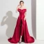 Schlicht Burgunderrot Satin Overall 2019 Off Shoulder Kurze Ärmel Sweep / Pinsel Zug Rückenfreies Abendkleider