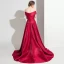 Schlicht Burgunderrot Satin Overall 2019 Off Shoulder Kurze Ärmel Sweep / Pinsel Zug Rückenfreies Abendkleider
