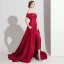 Schlicht Burgunderrot Satin Overall 2019 Off Shoulder Kurze Ärmel Sweep / Pinsel Zug Rückenfreies Abendkleider