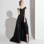Schlicht Burgunderrot Satin Overall 2019 Off Shoulder Kurze Ärmel Sweep / Pinsel Zug Rückenfreies Abendkleider