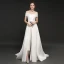 Schlicht Burgunderrot Satin Overall 2019 Off Shoulder Kurze Ärmel Sweep / Pinsel Zug Rückenfreies Abendkleider
