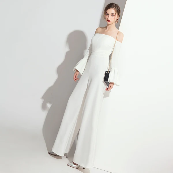 Chic / Belle Noire Combinaison 2019 De l'épaule Manches de cloche Longueur Cheville Dos Nu Robe De Soirée