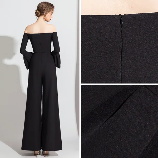 Chic / Belle Noire Combinaison 2019 De l'épaule Manches de cloche Longueur Cheville Dos Nu Robe De Soirée