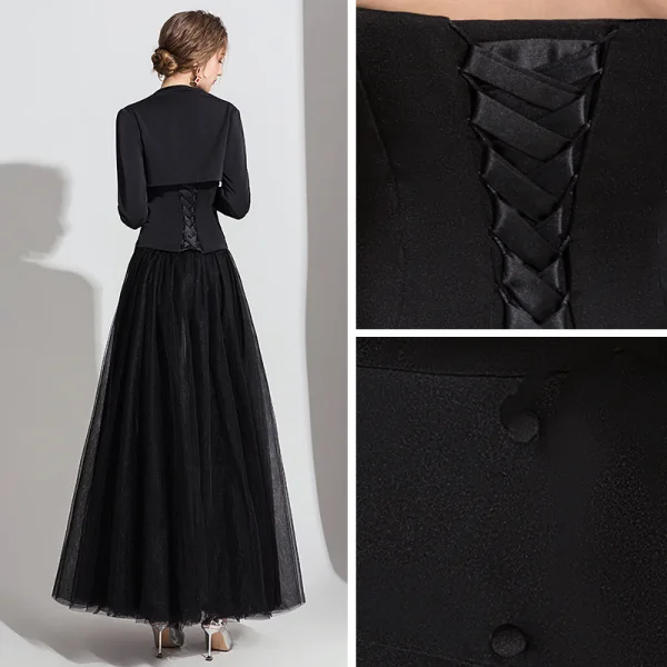 Klassisk Svart Jumpsuit Med Sjal 2019 Prinsesse Kjæreste Uten Ermer Ankel-lengde Ryggløse Selskapskjoler