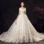 Chic / Beautiful Ivory Wedding Dresses 2019 A-Line / Princess Off-The-Shoulder 1/2 Sleeves Backless Appliques Lace Flower Beading Pearl Sequins Court Train Ruffle