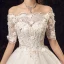 Chic / Beautiful Ivory Wedding Dresses 2019 A-Line / Princess Off-The-Shoulder 1/2 Sleeves Backless Appliques Lace Flower Beading Pearl Sequins Court Train Ruffle