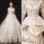 Chic / Beautiful Ivory Wedding Dresses 2019 A-Line / Princess Off-The-Shoulder 1/2 Sleeves Backless Appliques Lace Flower Beading Pearl Sequins Court Train Ruffle