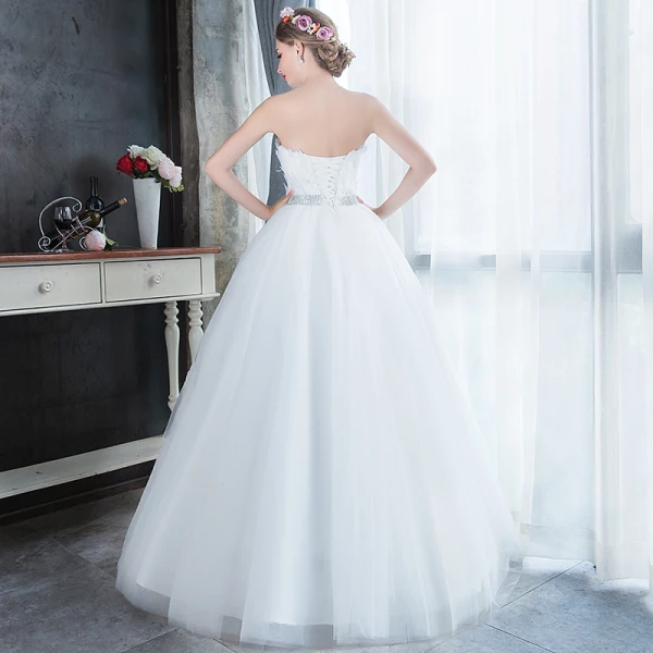 Affordable White Outdoor / Garden Wedding Dresses 2019 A-Line / Princess Sweetheart Sleeveless Feather Rhinestone Sash Floor-Length / Long Ruffle