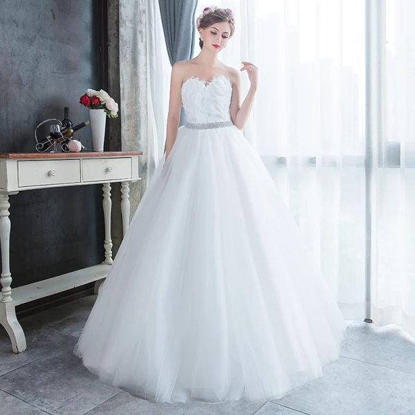 Affordable White Outdoor / Garden Wedding Dresses 2019 A-Line / Princess Sweetheart Sleeveless Feather Rhinestone Sash Floor-Length / Long Ruffle