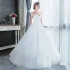 Modest / Simple Affordable White Outdoor / Garden Wedding Dresses 2019 A-Line / Princess Sweetheart Sleeveless Backless Floor-Length / Long Ruffle