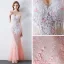 Sexy White Gradient-Color Pearl Pink Evening Dresses  2019 Trumpet / Mermaid Spaghetti Straps Sleeveless Pierced Appliques Lace Beading Pearl Floor-Length / Long Ruffle