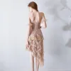 Sexy Nude Evening Dresses  2019 Off-The-Shoulder Short Sleeve Asymmetrical Backless Formal Dresses
