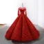 Stunning Red See-through Wedding Dresses 2019 Ball Gown Scoop Neck Long Sleeve Backless Appliques Lace Court Train Ruffle