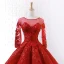 Stunning Red See-through Wedding Dresses 2019 Ball Gown Scoop Neck Long Sleeve Backless Appliques Lace Court Train Ruffle