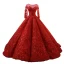 Stunning Red See-through Wedding Dresses 2019 Ball Gown Scoop Neck Long Sleeve Backless Appliques Lace Court Train Ruffle