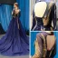 Luxury / Gorgeous Navy Blue See-through Evening Dresses  2019 A-Line / Princess Scoop Neck Long Sleeve Gold Appliques Lace Beading Sash Court Train Ruffle Backless Formal Dresses