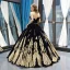 Luxe Bleu Marine Daim Transparentes Robe De Bal 2019 Robe Boule Encolure Dégagée Sans Manches Doré Appliques En Dentelle Perlage Noeud Ceinture