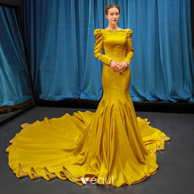 Vestidos de sales noche amarillos 2019