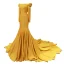 Luxury / Gorgeous Yellow Satin Evening Dresses  2019 Trumpet / Mermaid Square Neckline Long Sleeve Chapel Train Ruffle Formal Dresses