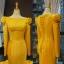Luxury / Gorgeous Yellow Satin Evening Dresses  2019 Trumpet / Mermaid Square Neckline Long Sleeve Chapel Train Ruffle Formal Dresses