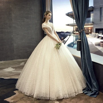 Best Champagne Lace Wedding Dresses 2019 A Line Princess See Through Deep V Neck Short Sleeve Backless Beading Pearl Sequins Glitter Floor Length Long Ruffle