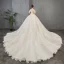 Élégant Champagne Robe De Mariée 2019 Princesse Bretelles Spaghetti Manches Courtes Dos Nu Appliques En Dentelle Perlage Perle Paillettes Glitter Tulle Cathedral Train Volants