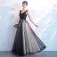 Affordable Black Evening Dresses  2019 A-Line / Princess V-Neck Sleeveless Appliques Lace Pierced Beading Pearl Floor-Length / Long Ruffle Backless Formal Dresses