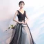 Affordable Black Evening Dresses  2019 A-Line / Princess V-Neck Sleeveless Appliques Lace Pierced Beading Pearl Floor-Length / Long Ruffle Backless Formal Dresses