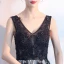 Affordable Black Evening Dresses  2019 A-Line / Princess V-Neck Sleeveless Appliques Lace Pierced Beading Pearl Floor-Length / Long Ruffle Backless Formal Dresses