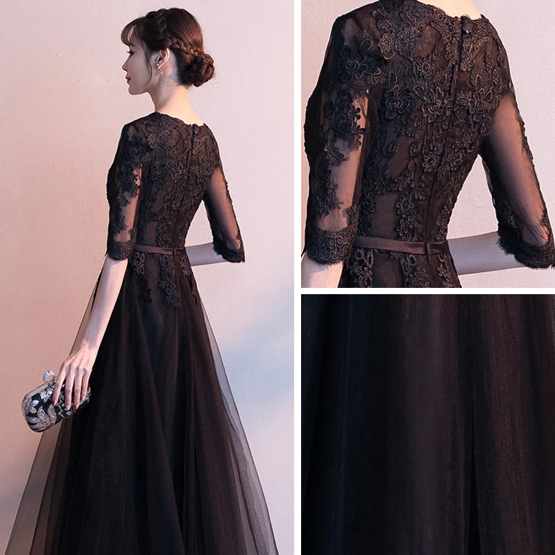 green emerald velvet dress Black V neck Tulle Lace Long Prom Dresses, Black Lace Formal Evening D –  shdress
