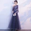 Elegant Grape Evening Dresses  2019 A-Line / Princess Scoop Neck Bell sleeves Appliques Lace Beading Floor-Length / Long Ruffle Formal Dresses