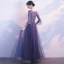 Elegant Grape Evening Dresses  2019 A-Line / Princess Scoop Neck Bell sleeves Appliques Lace Beading Floor-Length / Long Ruffle Formal Dresses