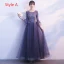 Elegant Grape Evening Dresses  2019 A-Line / Princess Scoop Neck Bell sleeves Appliques Lace Beading Floor-Length / Long Ruffle Formal Dresses