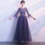 Elegant Grape Evening Dresses  2019 A-Line / Princess Scoop Neck Bell sleeves Appliques Lace Beading Floor-Length / Long Ruffle Formal Dresses