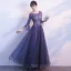 Elegant Grape Evening Dresses  2019 A-Line / Princess Scoop Neck Bell sleeves Appliques Lace Beading Floor-Length / Long Ruffle Formal Dresses