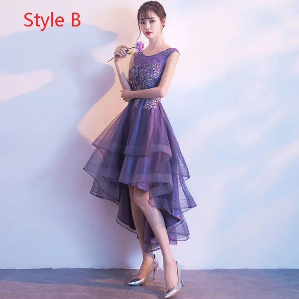 Elegant Grape Evening Dresses 2019 A-Line / Princess Scoop Neck Bell sleeves Appliques Lace Beading Floor-Length / Long Ruffle Formal Dresses