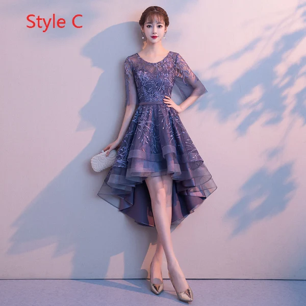 Elegant Grape Evening Dresses 2019 A-Line / Princess Scoop Neck Bell sleeves Appliques Lace Beading Floor-Length / Long Ruffle Formal Dresses