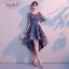 Elegant Grape Evening Dresses  2019 A-Line / Princess Scoop Neck Bell sleeves Appliques Lace Beading Floor-Length / Long Ruffle Formal Dresses