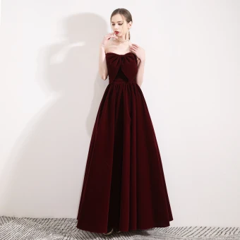 Chic Belle Bordeaux Daim Hiver Robe De Soirée 2019 Princesse Noeud Amoureux Sans Manches Longue Volants Dos Nu Robe De Ceremonie